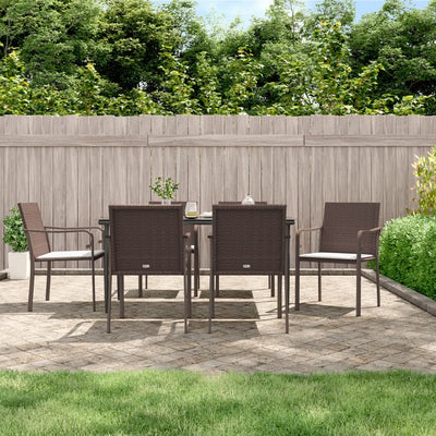 7 Piece Garden Dining Set with Cushions Poly Rattan and Steel