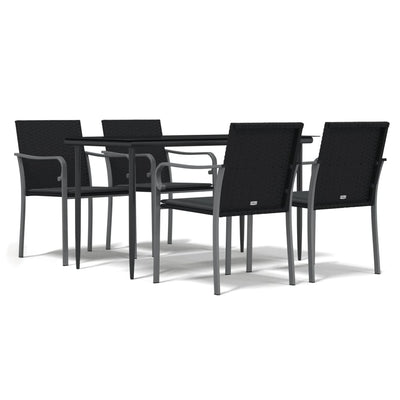 5 Piece Garden Dining Set with Cushions Poly Rattan and Steel