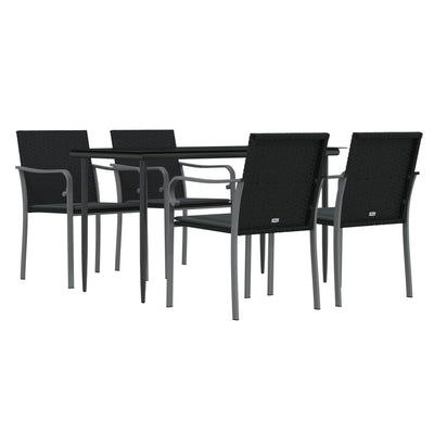 5 Piece Garden Dining Set with Cushions Poly Rattan and Steel