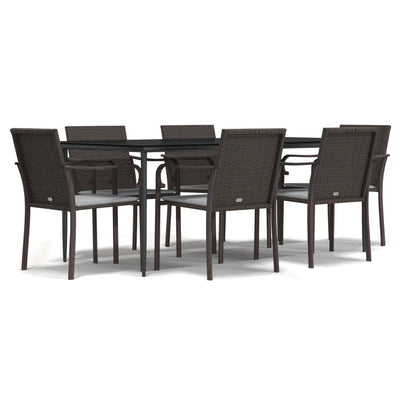 7 Piece Garden Dining Set with Cushions Poly Rattan and Steel