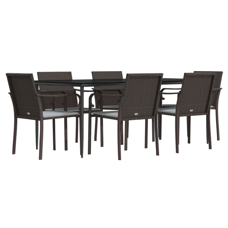 7 Piece Garden Dining Set with Cushions Poly Rattan and Steel