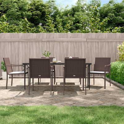 7 Piece Garden Dining Set with Cushions Poly Rattan and Steel