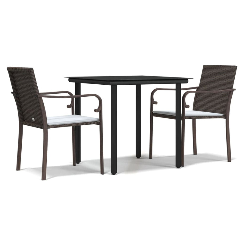 3 Piece Garden Dining Set with Cushions Poly Rattan and Steel