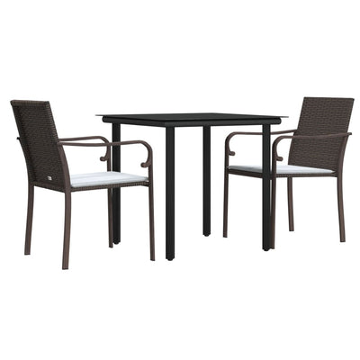 3 Piece Garden Dining Set with Cushions Poly Rattan and Steel