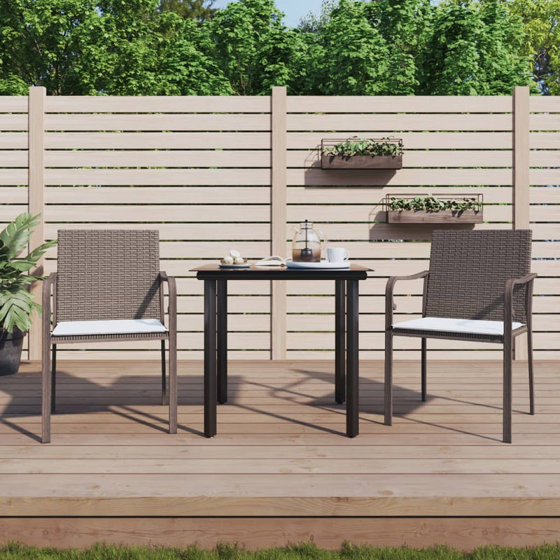 3 Piece Garden Dining Set with Cushions Poly Rattan and Steel