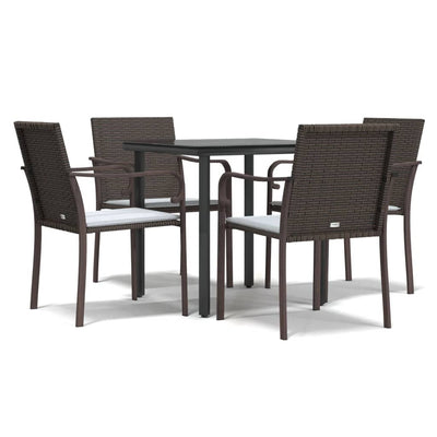 5 Piece Garden Dining Set with Cushions Poly Rattan and Steel