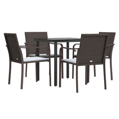 5 Piece Garden Dining Set with Cushions Poly Rattan and Steel