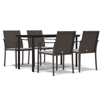 5 Piece Garden Dining Set with Cushions Poly Rattan and Steel