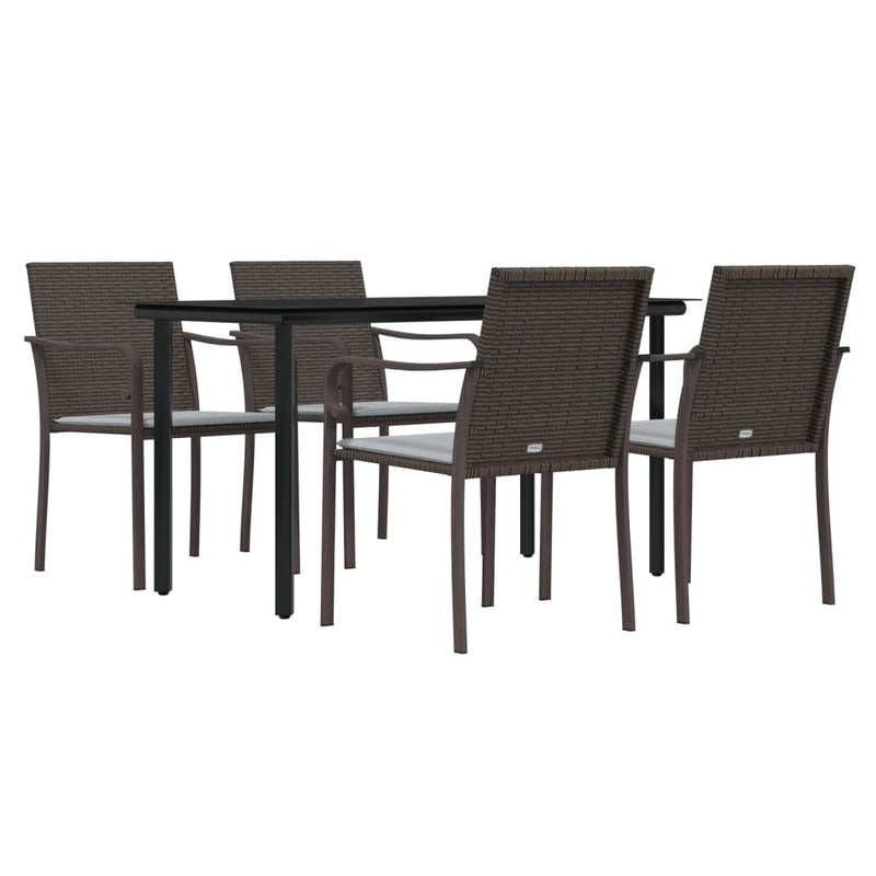 5 Piece Garden Dining Set with Cushions Poly Rattan and Steel