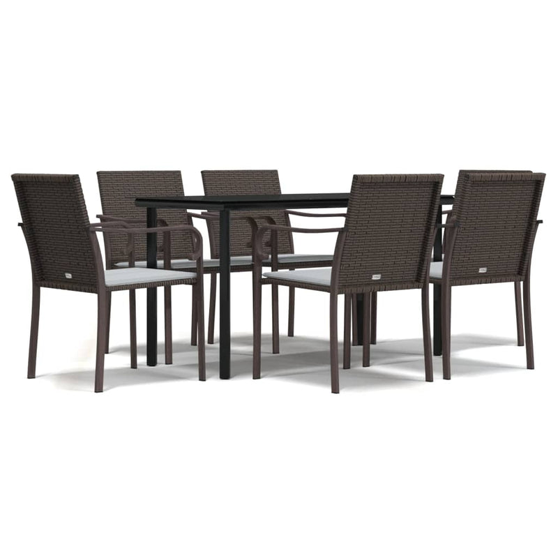 7 Piece Garden Dining Set with Cushions Poly Rattan and Steel