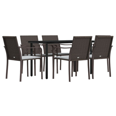 7 Piece Garden Dining Set with Cushions Poly Rattan and Steel