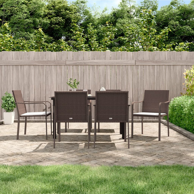 7 Piece Garden Dining Set with Cushions Poly Rattan and Steel