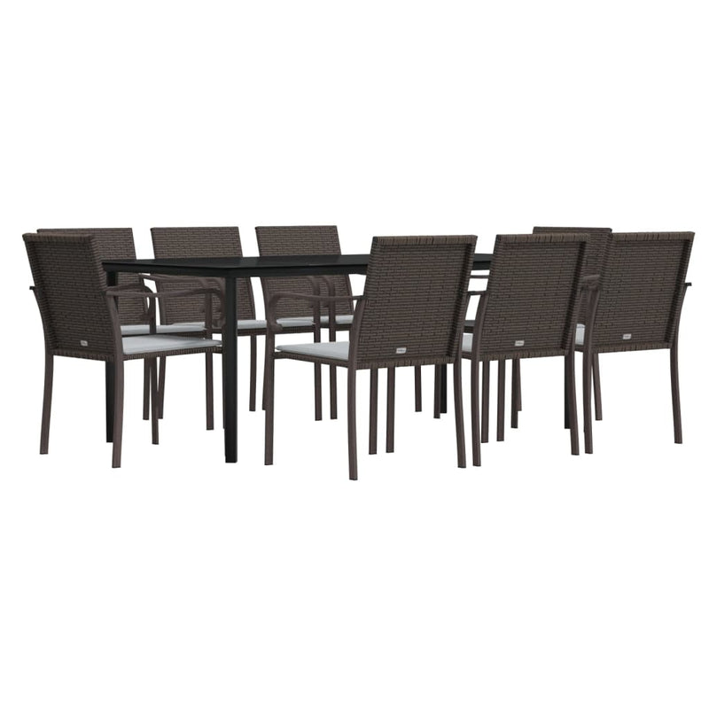 9 Piece Garden Dining Set with Cushions Poly Rattan and Steel