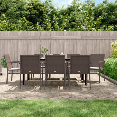 9 Piece Garden Dining Set with Cushions Poly Rattan and Steel