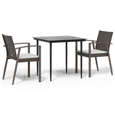 3 Piece Garden Dining Set with Cushions Poly Rattan and Steel