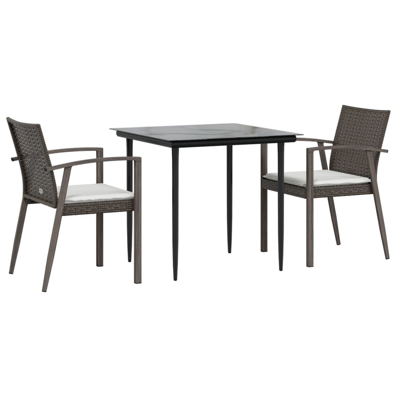 3 Piece Garden Dining Set with Cushions Poly Rattan and Steel