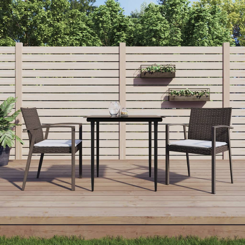 3 Piece Garden Dining Set with Cushions Poly Rattan and Steel