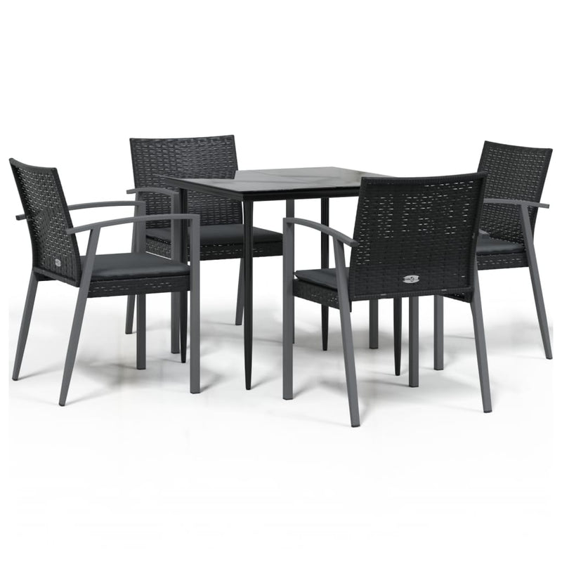 5 Piece Garden Dining Set with Cushions Poly Rattan and Steel