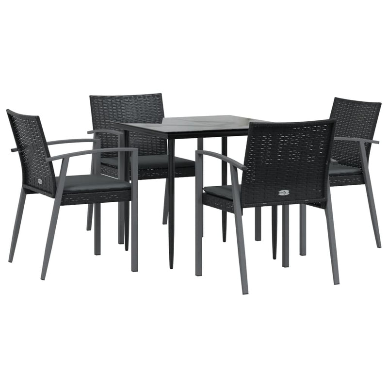 5 Piece Garden Dining Set with Cushions Poly Rattan and Steel