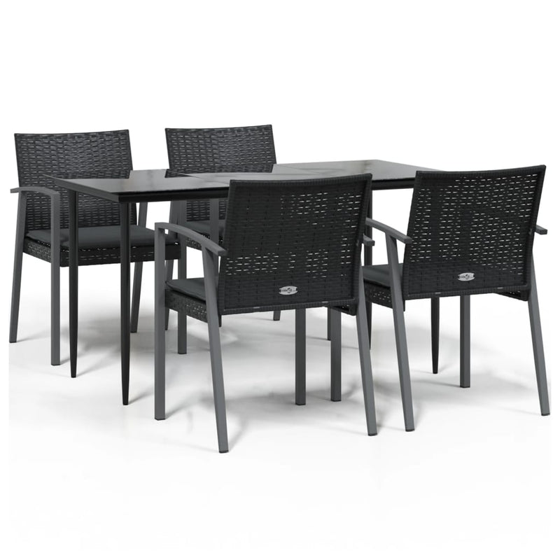 5 Piece Garden Dining Set with Cushions Poly Rattan and Steel