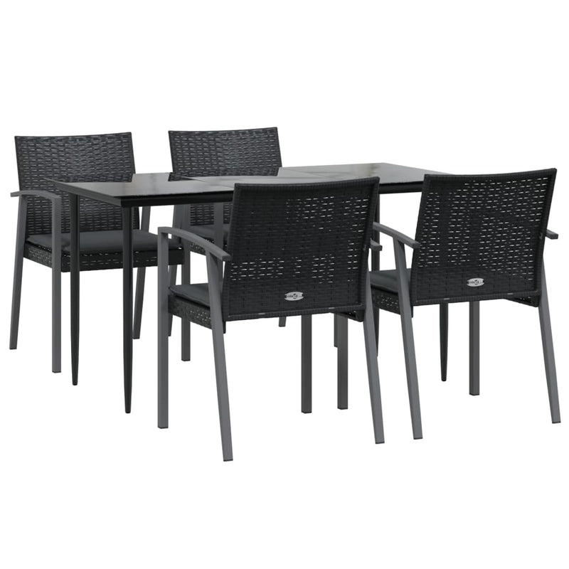 5 Piece Garden Dining Set with Cushions Poly Rattan and Steel