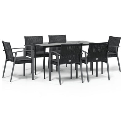 7 Piece Garden Dining Set with Cushions Poly Rattan and Steel