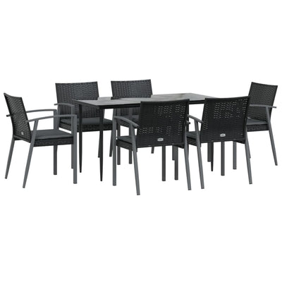 7 Piece Garden Dining Set with Cushions Poly Rattan and Steel