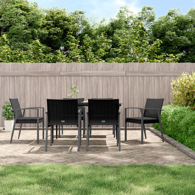 7 Piece Garden Dining Set with Cushions Poly Rattan and Steel