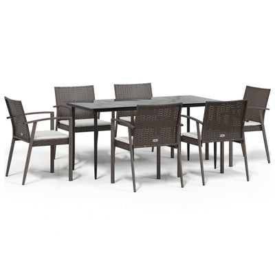 7 Piece Garden Dining Set with Cushions Poly Rattan and Steel