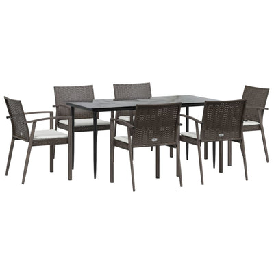 7 Piece Garden Dining Set with Cushions Poly Rattan and Steel