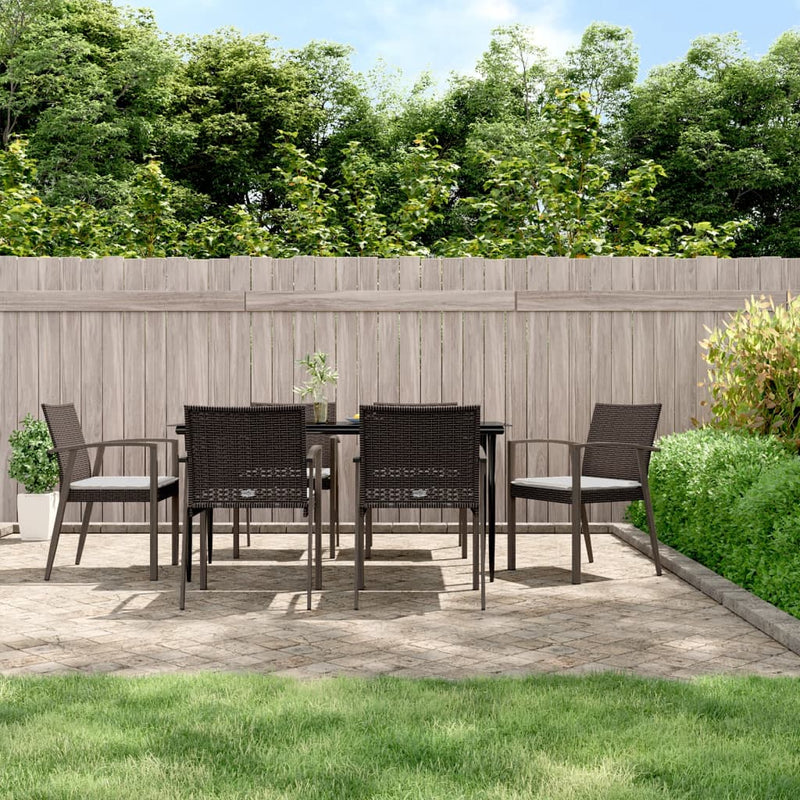 7 Piece Garden Dining Set with Cushions Poly Rattan and Steel