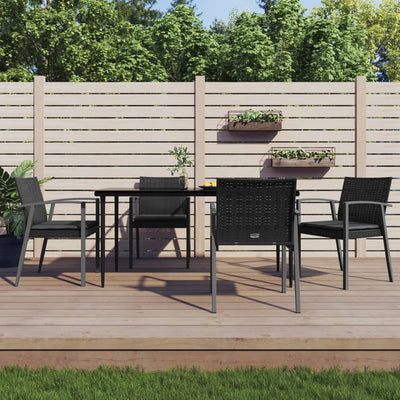 5 Piece Garden Dining Set with Cushions Poly Rattan and Steel