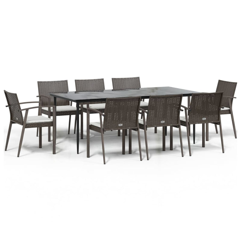 9 Piece Garden Dining Set with Cushions Poly Rattan and Steel