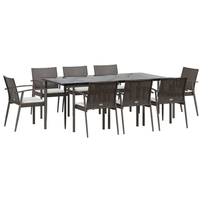 9 Piece Garden Dining Set with Cushions Poly Rattan and Steel