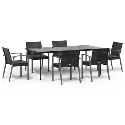 7 Piece Garden Dining Set with Cushions Poly Rattan and Steel