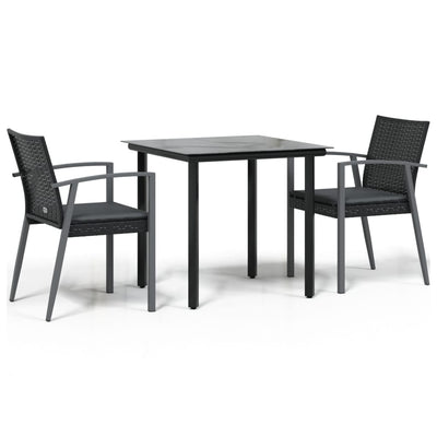 3 Piece Garden Dining Set with Cushions Poly Rattan and Steel