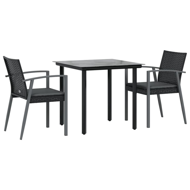 3 Piece Garden Dining Set with Cushions Poly Rattan and Steel