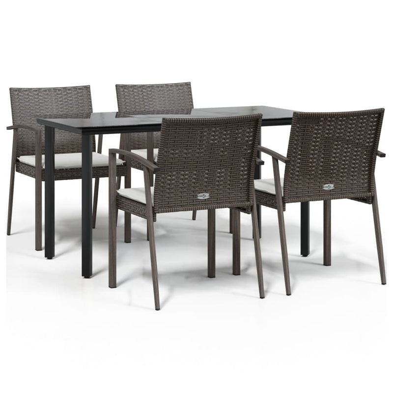 5 Piece Garden Dining Set with Cushions Poly Rattan and Steel