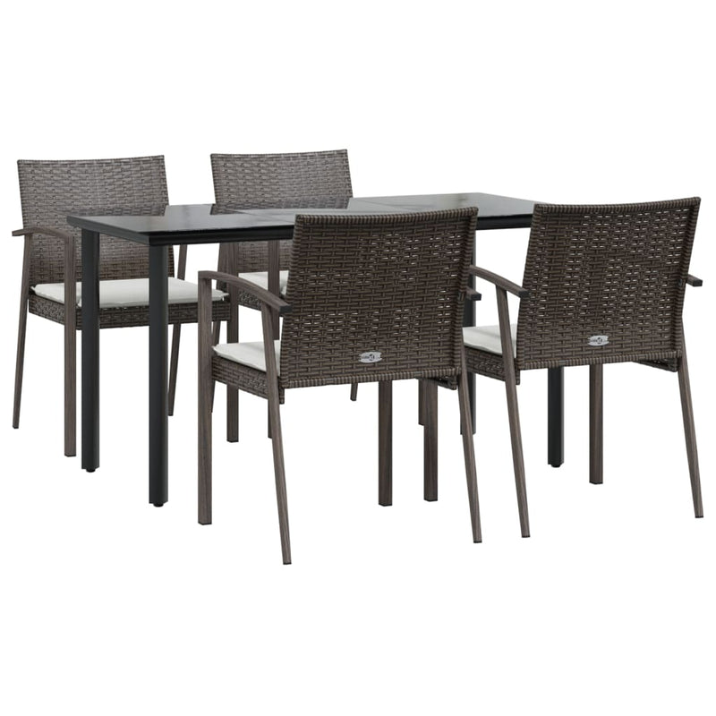 5 Piece Garden Dining Set with Cushions Poly Rattan and Steel