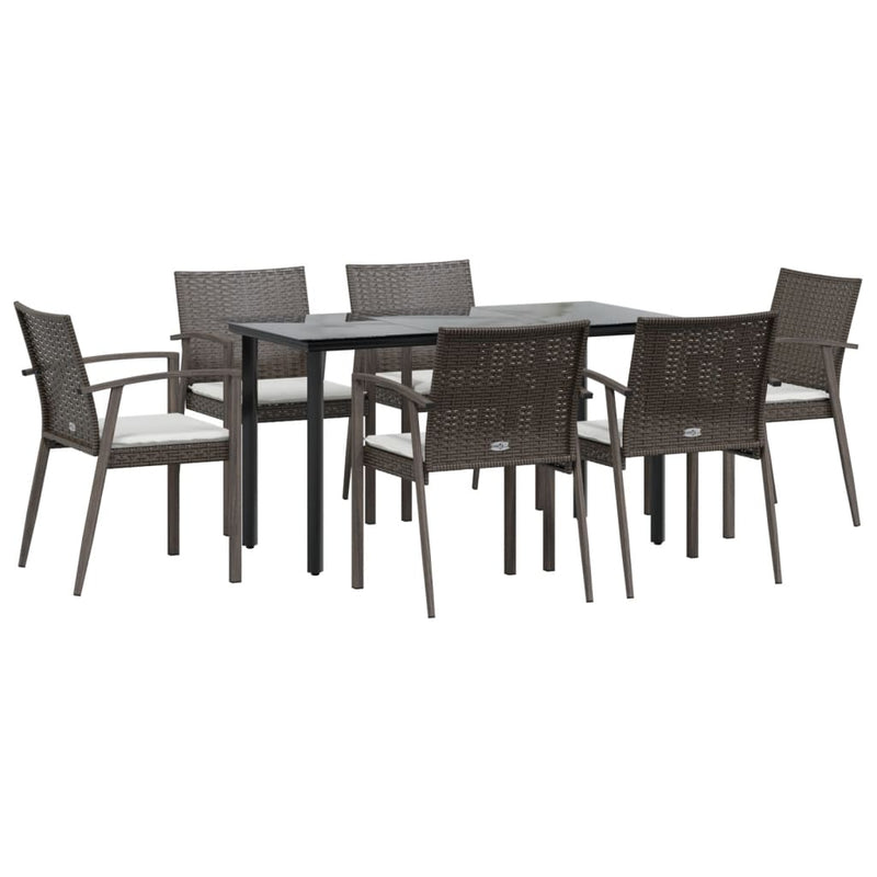 7 Piece Garden Dining Set with Cushions Poly Rattan and Steel