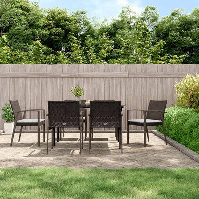 7 Piece Garden Dining Set with Cushions Poly Rattan and Steel