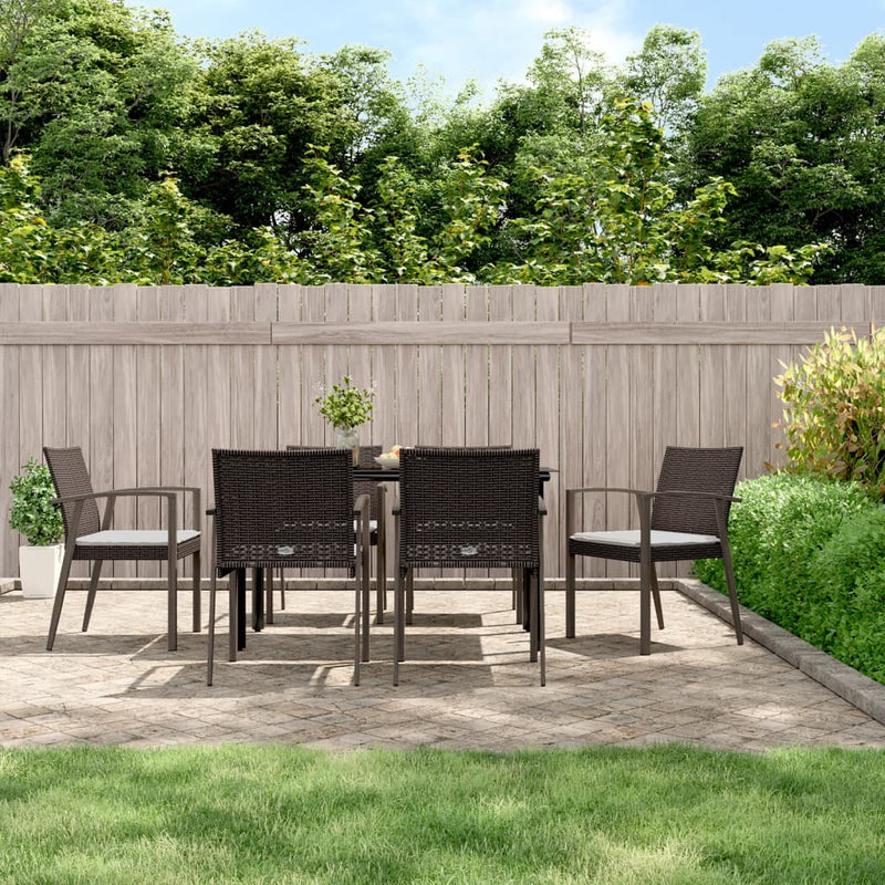 7 Piece Garden Dining Set with Cushions Poly Rattan and Steel