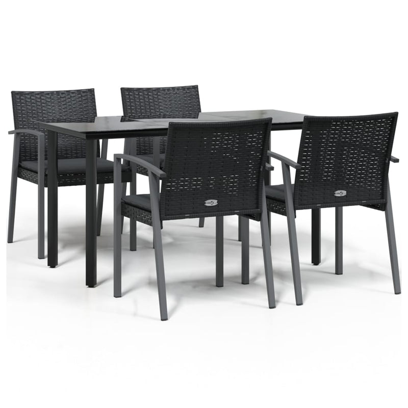 5 Piece Garden Dining Set with Cushions Poly Rattan and Steel