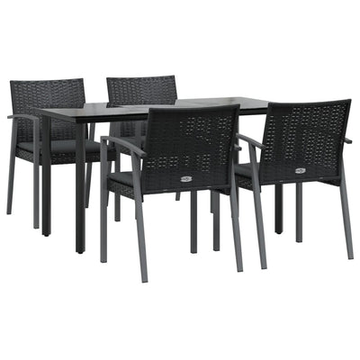 5 Piece Garden Dining Set with Cushions Poly Rattan and Steel