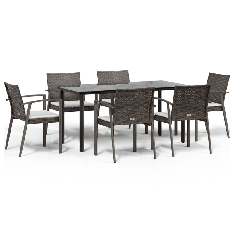 7 Piece Garden Dining Set with Cushions Poly Rattan and Steel