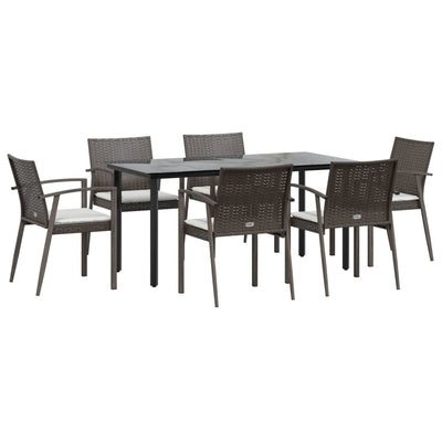 7 Piece Garden Dining Set with Cushions Poly Rattan and Steel