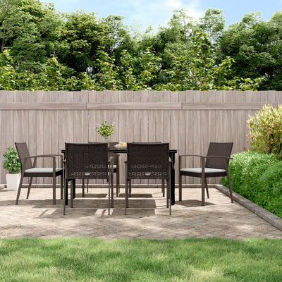 7 Piece Garden Dining Set with Cushions Poly Rattan and Steel