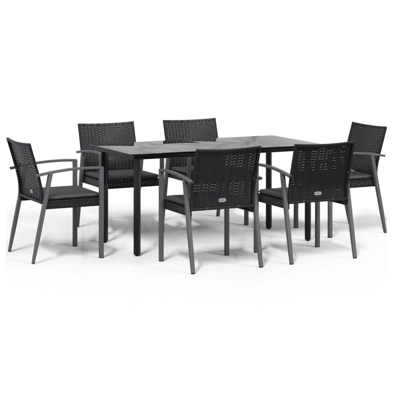 7 Piece Garden Dining Set with Cushions Poly Rattan and Steel