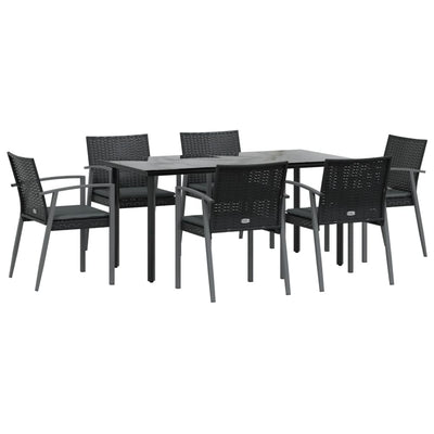 7 Piece Garden Dining Set with Cushions Poly Rattan and Steel