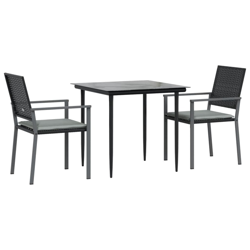 3 Piece Garden Dining Set with Cushions Poly Rattan and Steel